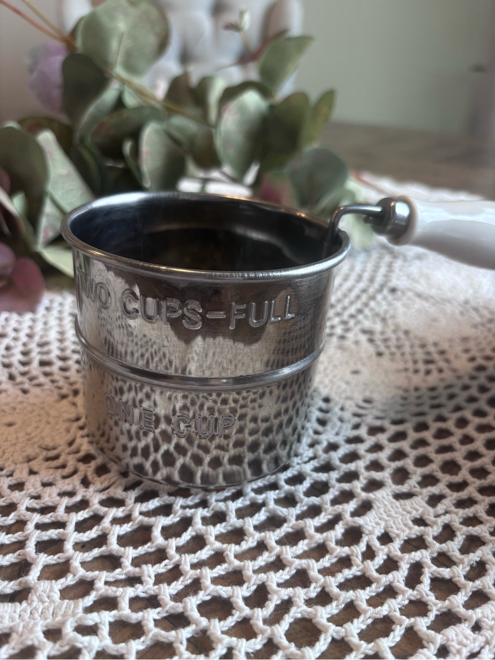 Vintage Two Cups Cake Sifter Stainless Steel With Glass Handle